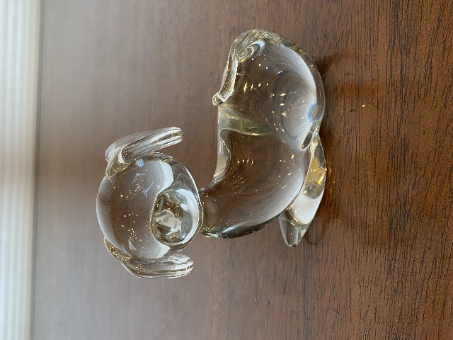 Hand Blown Clear Art Glass Laying Dog Paperweight 3.5"L