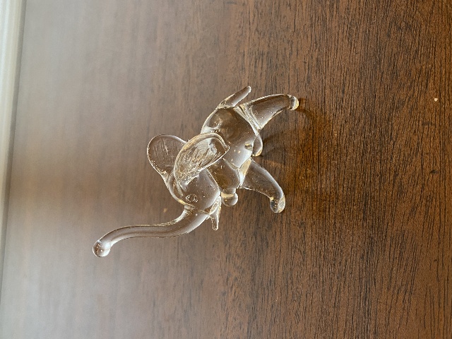 Small Hand Blown Clear Art Glass TRUNK UP Elephant Figurine 3"H