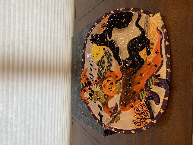 Fitz & Floyd WITCH HAZEL Black Cat Platter W/BOX HALLOWEEN Theme 15"L