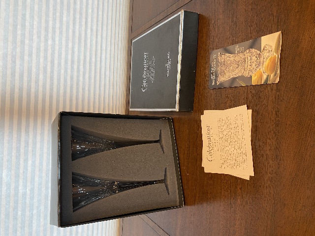 WATERFORD Crystal Celebration JOY Toasting Flutes 10.25"H W/BOX MARKED