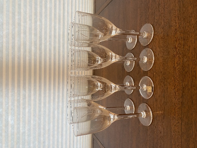 SET(8) VTG LALIQUE Crystal "ANGEL FACE/WINGS" Champagne Glasses 8"H SIGNED