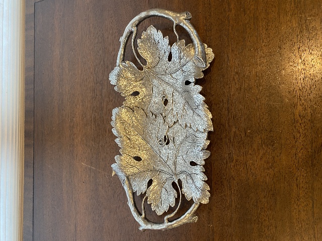 Valpeltro Pewter Leaf Design Serving Platter 15"L MADE IN ITALY