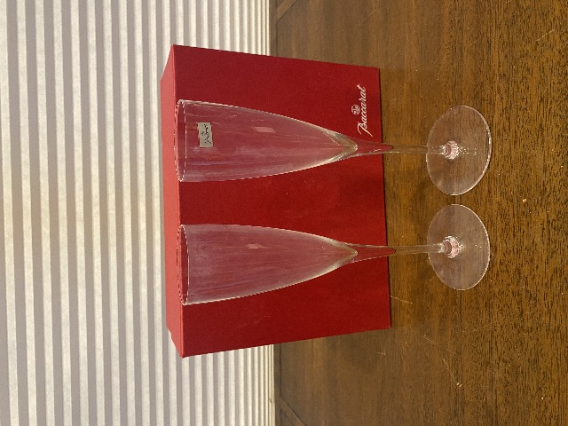 VTG BACCARAT Crystal "DOM PERIGNON" Champagne Flutes W/BOX 9.25"H SIGNED, FRANCE