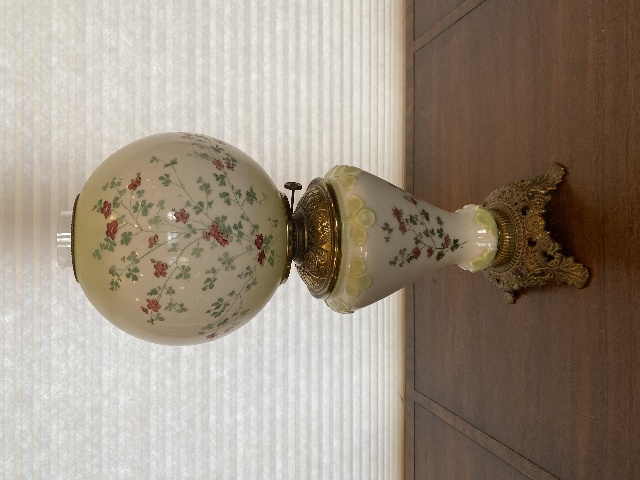 VTG Multicolored Floral Painted GWTW Oil Lamp 22"H