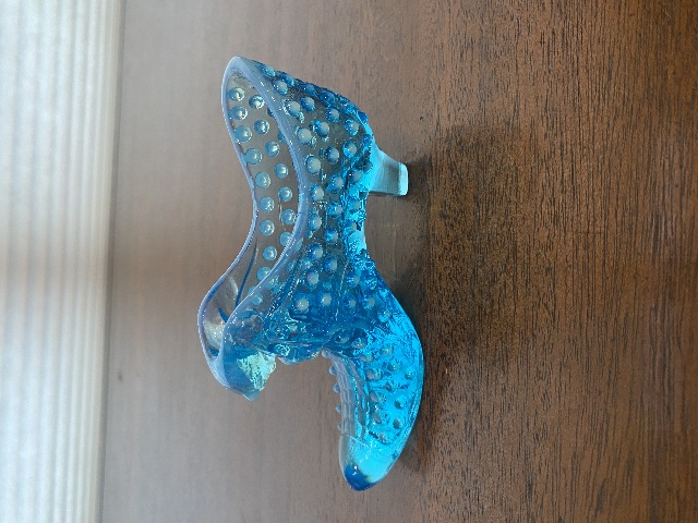 VTG FENTON Hobnail Blue Opalescent Cats Head Shoe/Slipper Figurine 5.5"L
