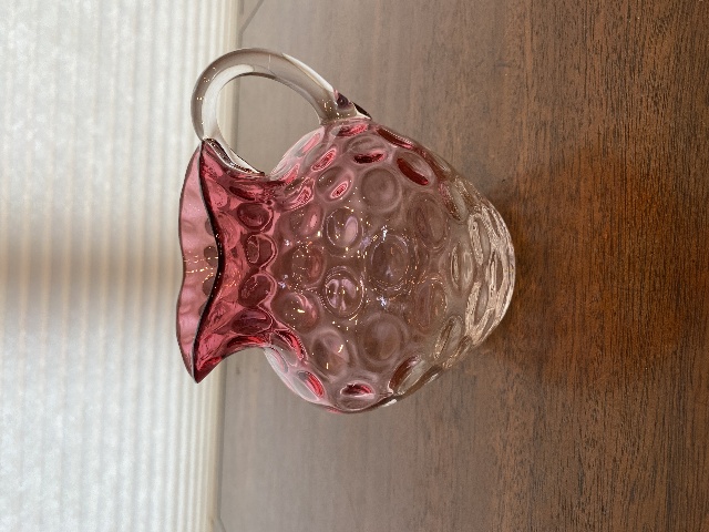 VTG Hobbs Brockunier Cranberry & Clear Inverted Thumbprint Glass Pitcher 5"H