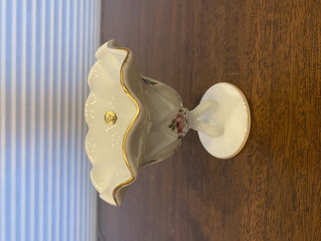 VTG Westmoreland Milk Glass Floral Painted Tri Foot Compote Bowl 5"H SIGNED