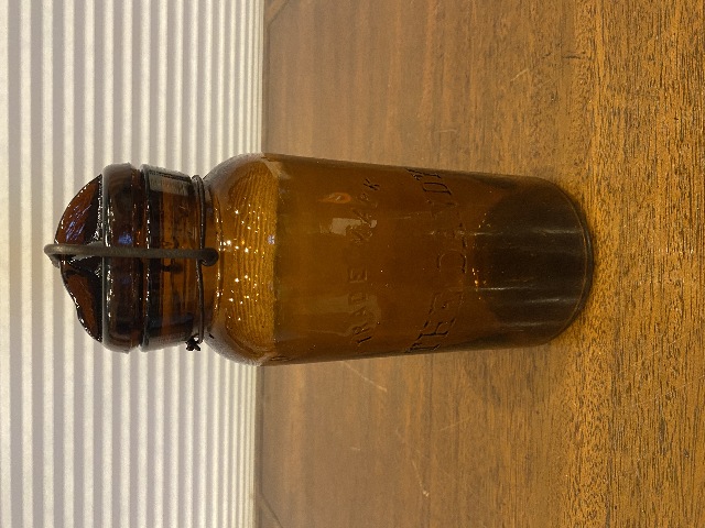 ANTIQUE TRADEMARK THE DANDY Dark Amber Fruit Jar PAT OCT 13TH 1885 8.75"H