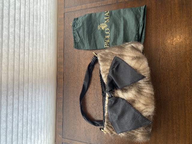 PAOLO MASI Mink Fur Genuine Leather Purse/Hand Bag MADE IN ITALY 15"L
