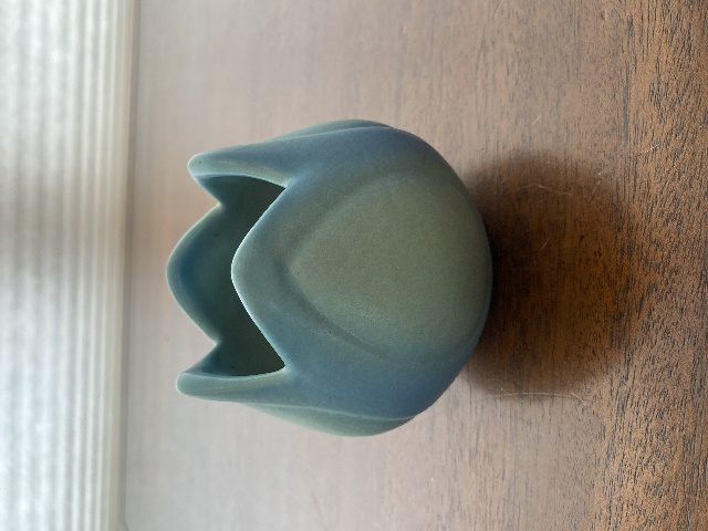 VTG VAN BRIGGLE Ming Blue Small Pottery Tulip Vase 3.5"H SIGNED