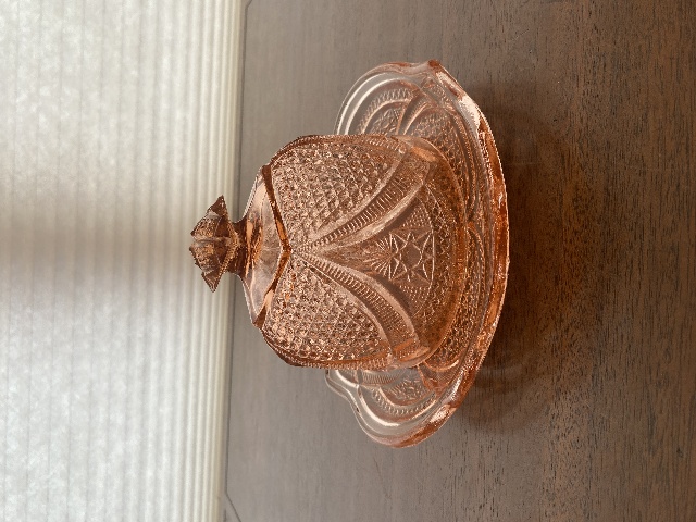 ANTIQUE EAPG US GLASS Pink Depression MASSACHUSETTS Lidded Butter Dish 5.25"H