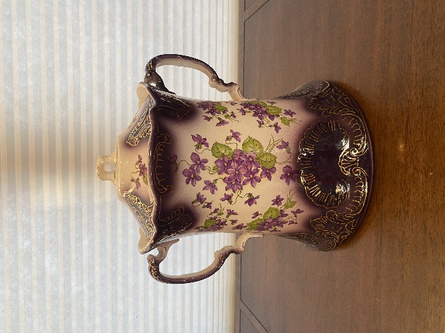 LARGE ANTIQUE Purple & Gold Floral Painted Porcelain Lidded Biscuit Jar 12.75"H