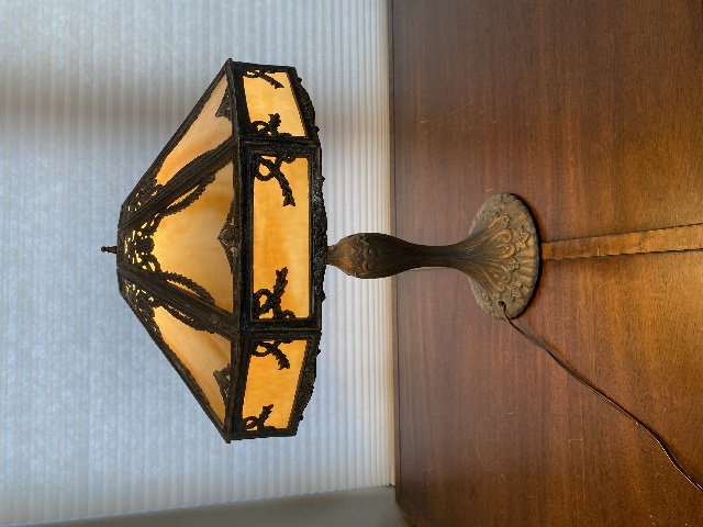 VTG ART NOUVEAU HEAVY Carmel Slag Glass Electric Table Lamp 22"H