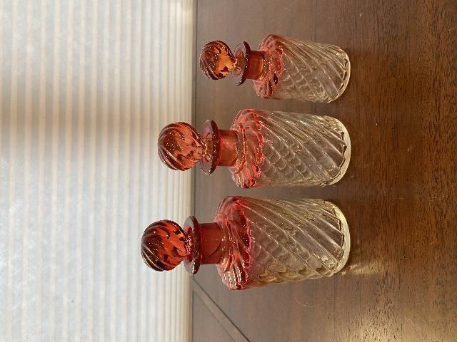 3 ANTIQUE BACCARAT Crystal Rose Tiente Bambous Tors Swirl Glass Perfume Bottles