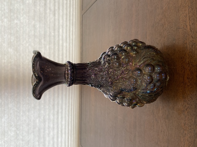 VTG Imperial Glass Grape Cluster Smoke Iridescent Carnival Glass Decanter 9.5"H