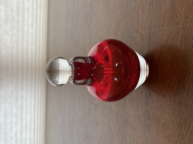 VTG 1997 FREE STATE Red & Clear Small Art Glass Perfume Bottle SIGNED 4"H