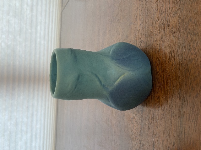 VTG VAN BRIGGLE Ming Blue LEAVES & VIOLETS Pottery Vase 4.5"H SIGNED