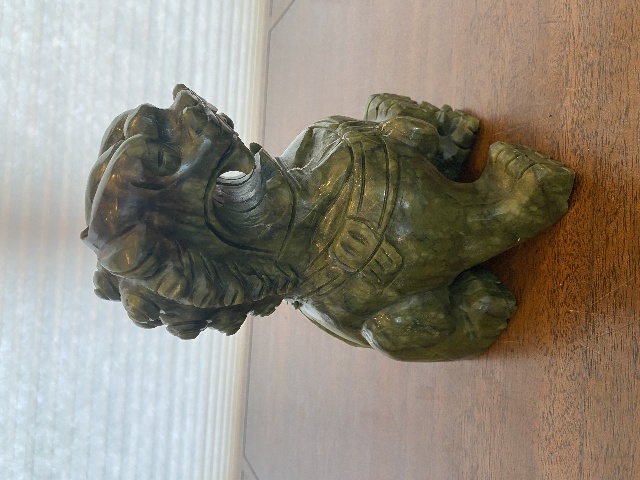 LARGE/HEAVY VTG Green Serpentine Jade Stone Carved Chinese Foo Dog 8.75"H