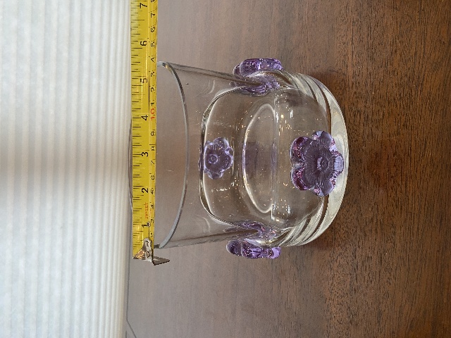 SKLO Union Clear Czech Art Glass Vase W/4 Applied Alexandrite Flowers 5"H