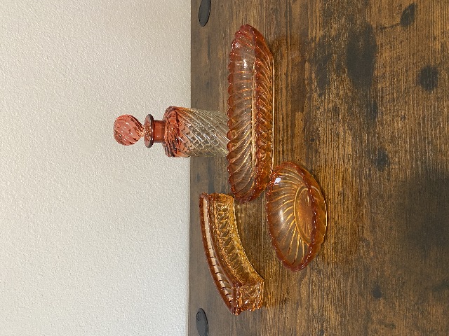 4 ANTIQUE BACCARAT Crystal DEPOSE Rose Tiente Bambous Tors Swirl Glass Dishes