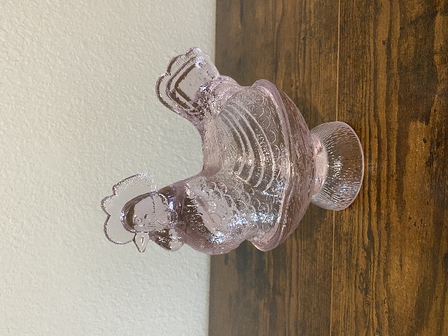 VTG Light Pink 2-Piece Rooster Art Glass Candy Dish 6.75"H