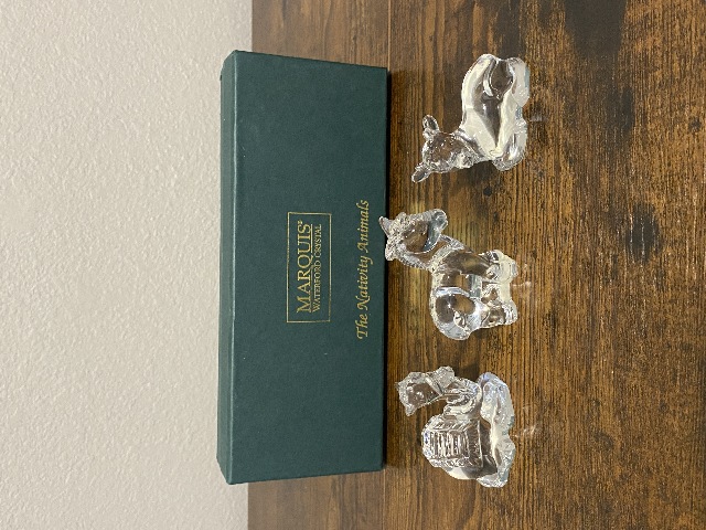 SET(3) MARQUIS By WATERFORD Crystal THE NATIVITY ANIMALS Figurines SIGNED W/BOX