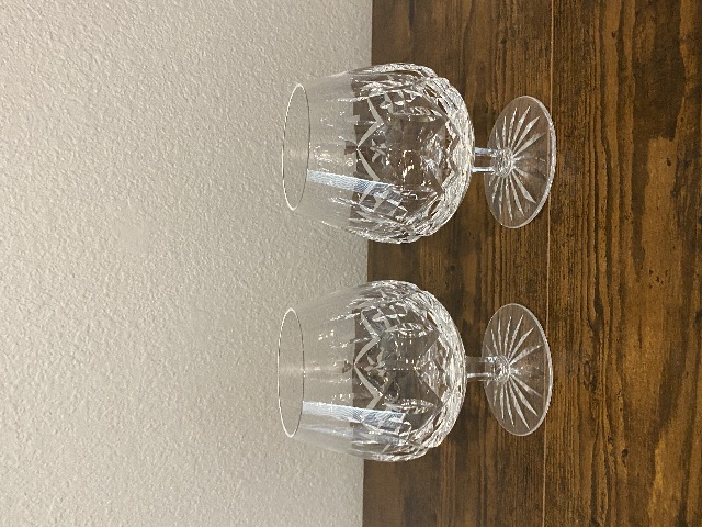 PAIR Of VTG WATERFORD Crystal LISMORE Brandy Glasses SIGNED, IRELAND 5.25"H