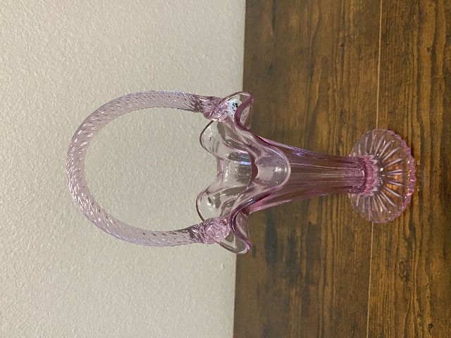 RARE MIKE FENTON 2002 Family Signing Event Dusty Rose Ribbed Art Glass Basket 9"