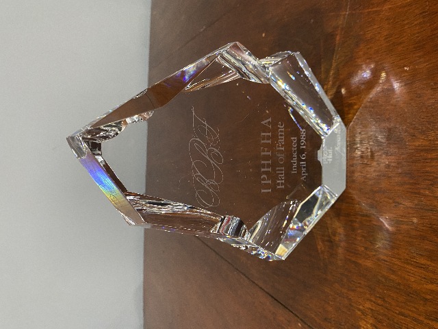 VTG Baccarat Crystal Menhir Etched IPHFHA HALL OF FAME PIZZA HUT Award 7.75"H