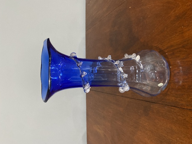 ANTIQUE VICTORIAN Blue Ribbed Optic W/Spiral Vine Vase 10.75"H