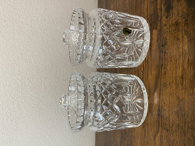 VTG PAIR OF WATERFORD Crystal LISMORE Lidded Biscuit Jars SIGNED, IRELAND