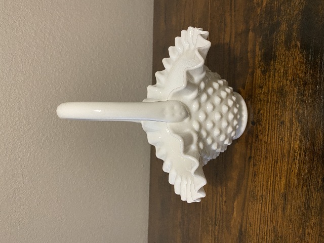 VTG FENTON Hobnail White Milk Glass Ruffled Rim Basket 7.5"H
