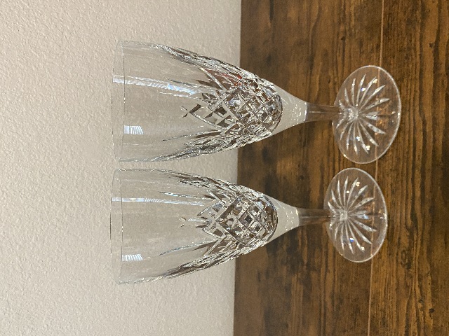 PAIR Of WATERFORD Crystal ARAGLIN Fluted Champagne Glasses 8 3/8"H, SIGNED