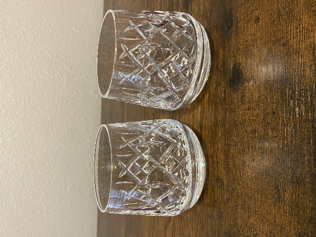 2 MICHAEL VEREKER EVENT SIGNED WATERFORD Crystal LISMORE ROLY POLY Glasses 3.5"H