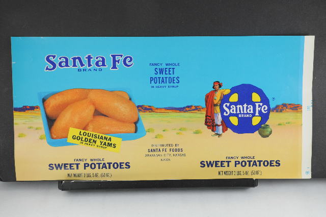 (2) Vintage Can Labels Santa Fe Whole Sweet Potatoes Indian Ark City Kansas