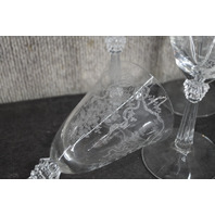 Vintage Fostoria Romance Etched Glass Wine or Water Goblets With Flowers & Ribbon Design 6 Piece