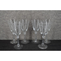 Vintage Fostoria Romance Etched Glass Wine or Water Goblets With Flowers & Ribbon Design 6 Piece
