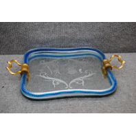Italian Serving Tray Murano Glass w/Mirror Engraving