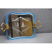 Italian Serving Tray Murano Glass w/Mirror Engraving