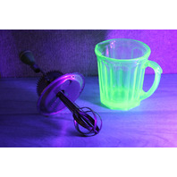 Green Uranium Glass 16 oz A & J Hand Mixer/Egg Beater Marked Patent Applied For