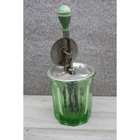 Green Uranium Glass 16 oz A & J Hand Mixer/Egg Beater Marked Patent Applied For