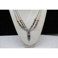Vintage Native American Liquid Sterling Silver Beaded Necklace