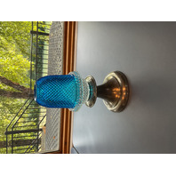 Vintage Cricklite Clarke Blue & Clear Pyramid Diamond Point Fairy Lamp with Base