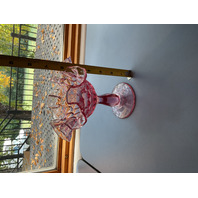 BEAUTIFUL VTG FENTON Pink Thumbprint & Ruffled Rim Glass Compote 6"H