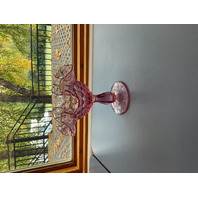 BEAUTIFUL VTG FENTON Pink Thumbprint & Ruffled Rim Glass Compote 6"H