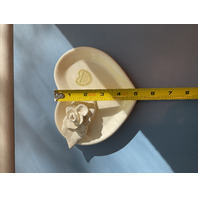 Ceramic Heart Shaped Small Plate with Rose Detail  Set of 2