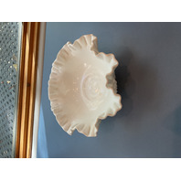 Vintage Fenton ruffled edge milk glass hobnail bowl