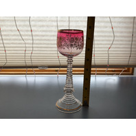 Vintage Cranberry and Gold Glass Wine Goblet
