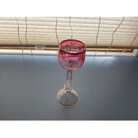 Vintage Cranberry and Gold Glass Wine Goblet