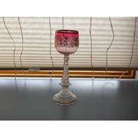 Vintage Cranberry and Gold Glass Wine Goblet